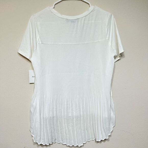 Ellen Tracy White Pleated Chiffon Crewneck Tee Small New - Picture 6 of 9
